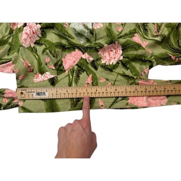 Agua Bendita for Target Peony Print Wrap Crop Top Puff Sleeve Green Pink XS/S - Picture 10 of 11
